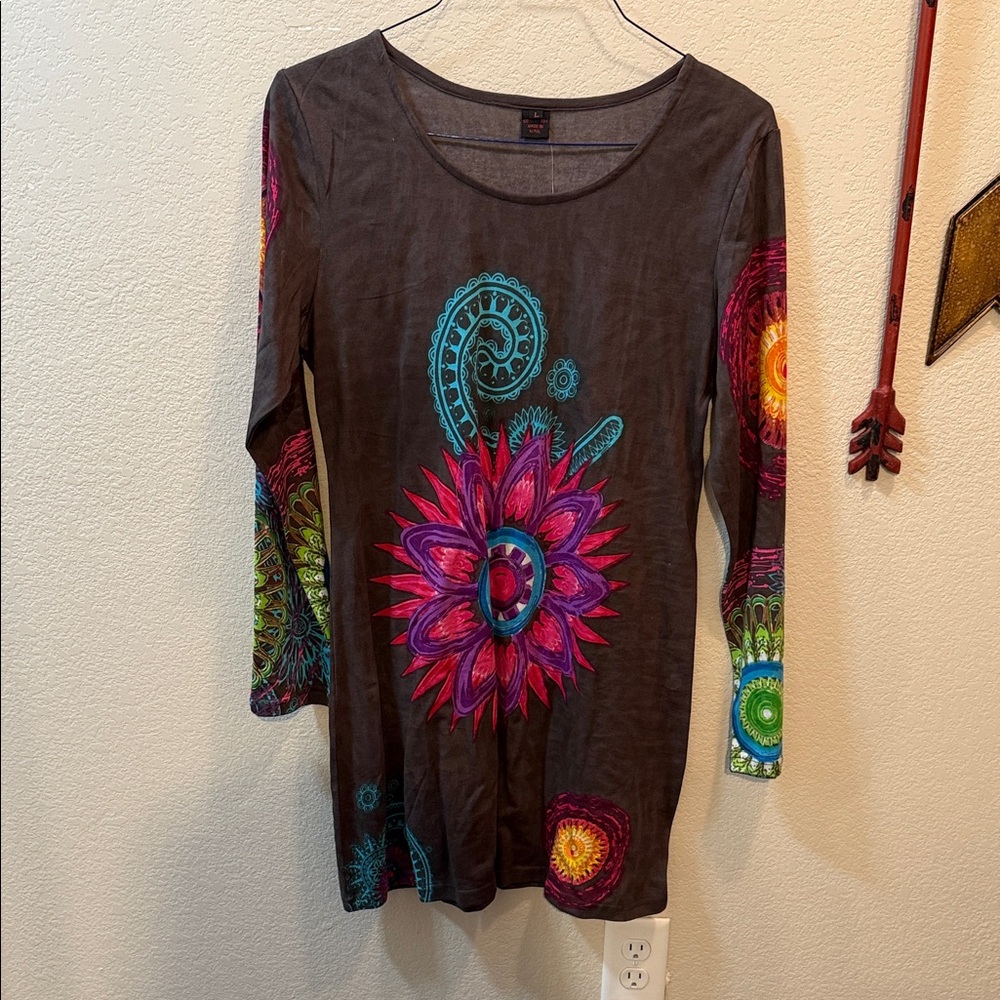 Vibrant Floral Long Sleeve Dress Tee
